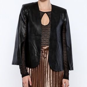 Faux Leather Black Fashion Cape Blazer Size M